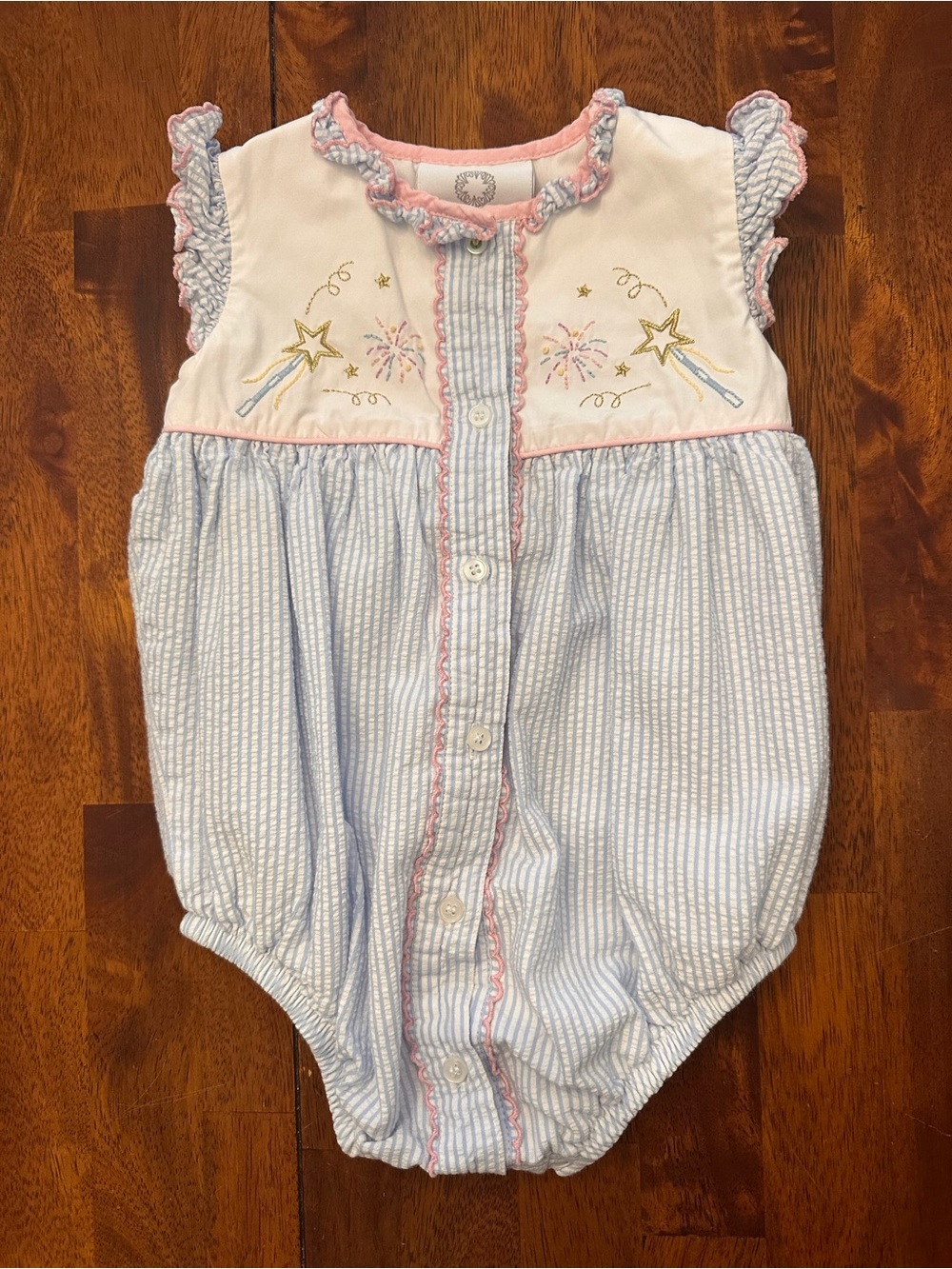 Magic Wand Embroidered Pink & Blue Baby One-Piece Bubble